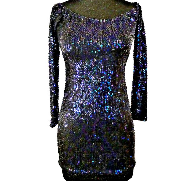 Sexy Prom Women Size 6 Mini Dress Multicolor Sequins Drop Shoulder Bodycon *Flaw - Picture 1 of 15
